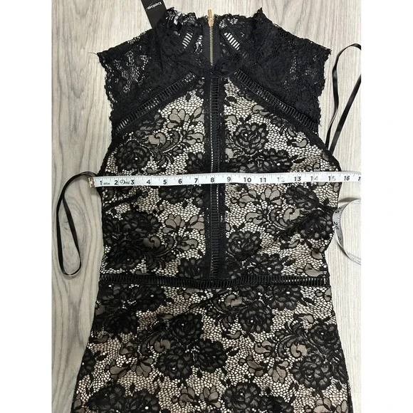 Bebe Lace Midi Dress Black Nude Mock Neck NWT y2k party sleeveless luxury zipper - Picture 4 of 7